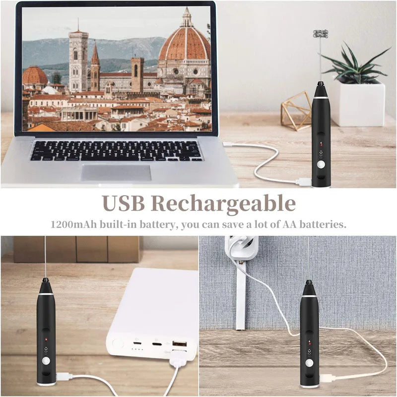 Rechargeable Coffee Beater - Electric Coffee Mixer Rechargeable Milk Shaker Maker - 2 in 1 Electric Egg Beater Coffee - USB Electric Blender