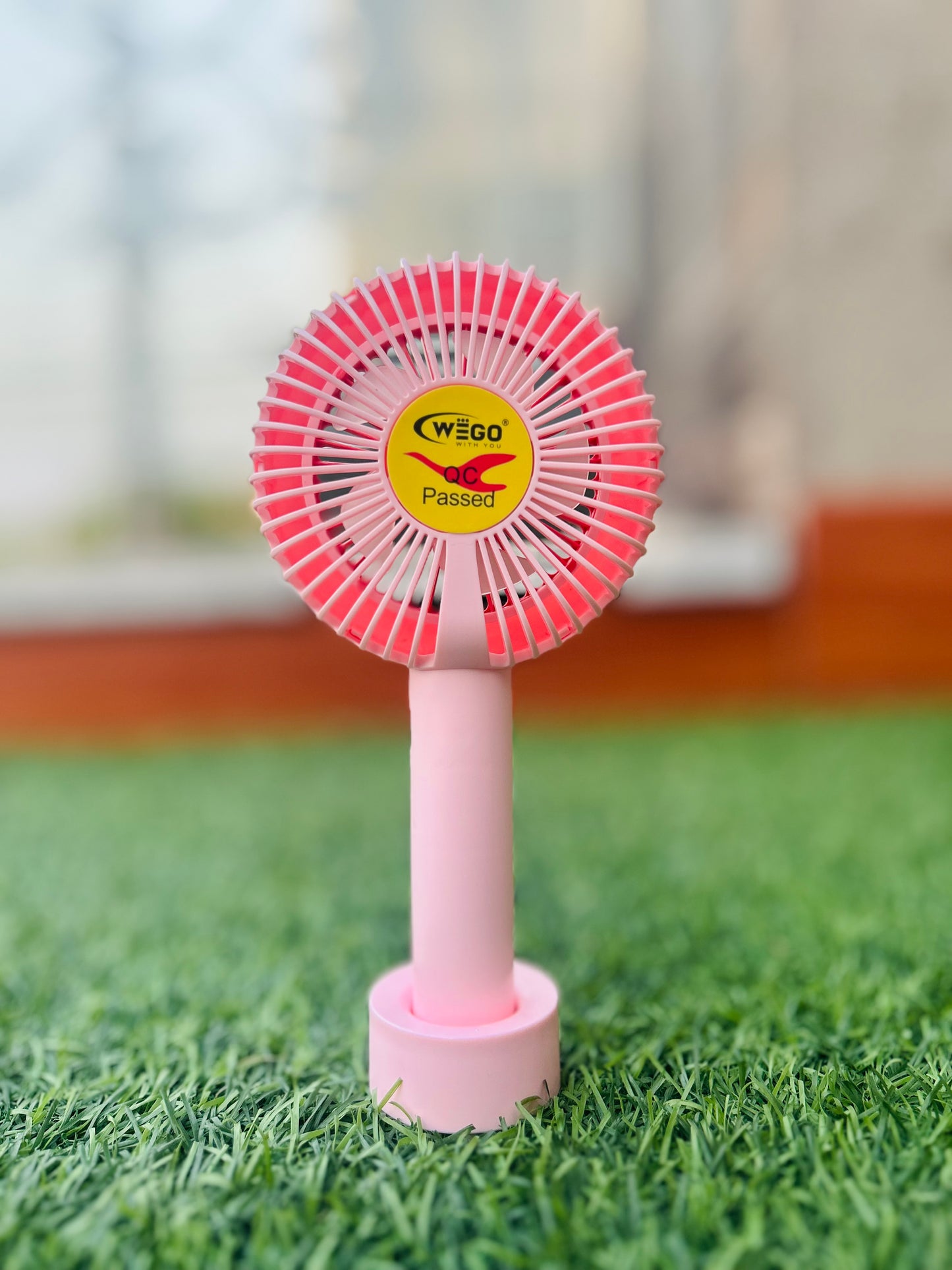Sweet Breeze Pink Peach Portable Handheld Fan - USB Rechargeable Mini Personal Cooler