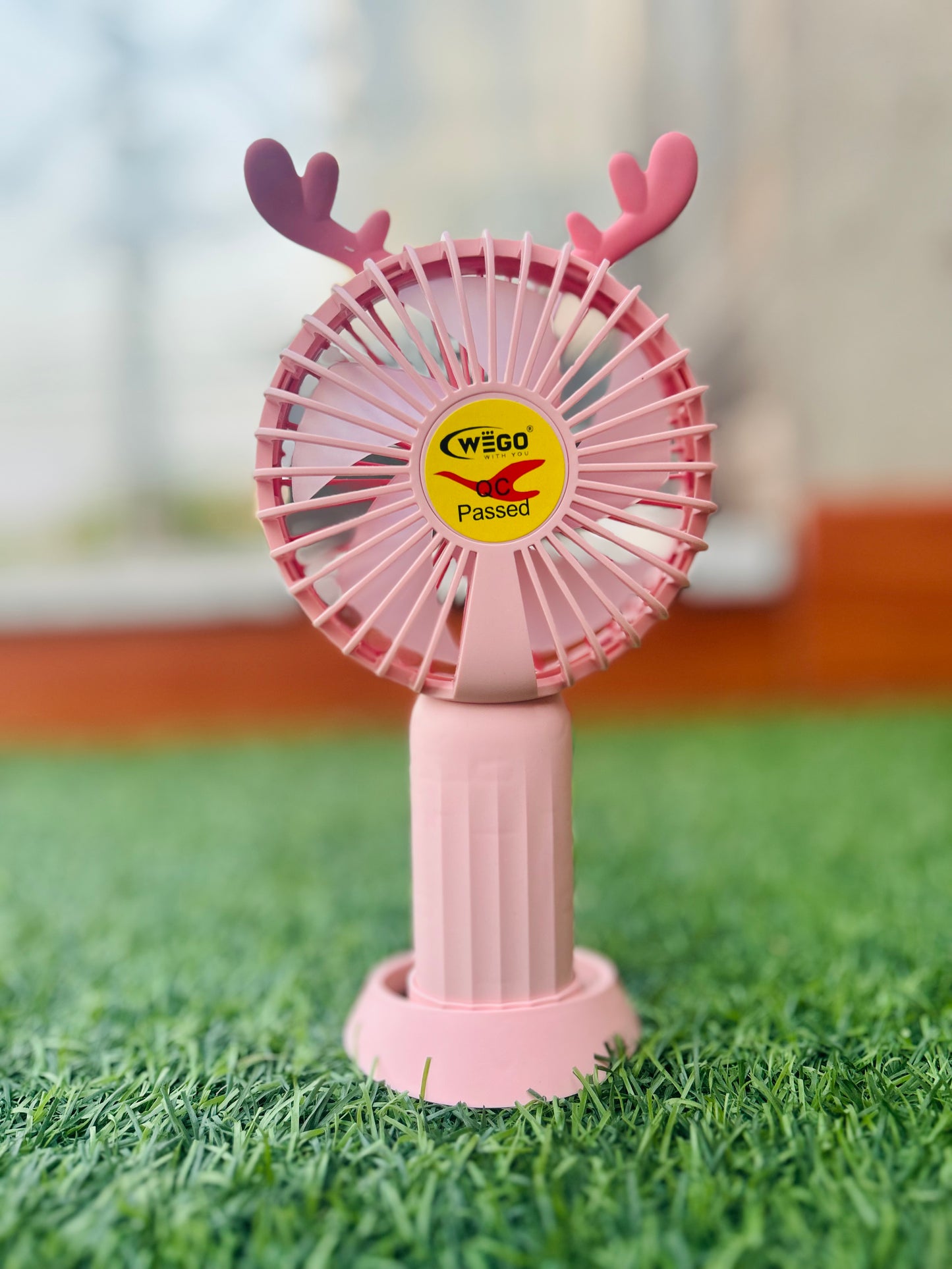 Whimsical Pink Reindeer Portable Handheld Fan - USB Rechargeable Antler Mini Desk Fan