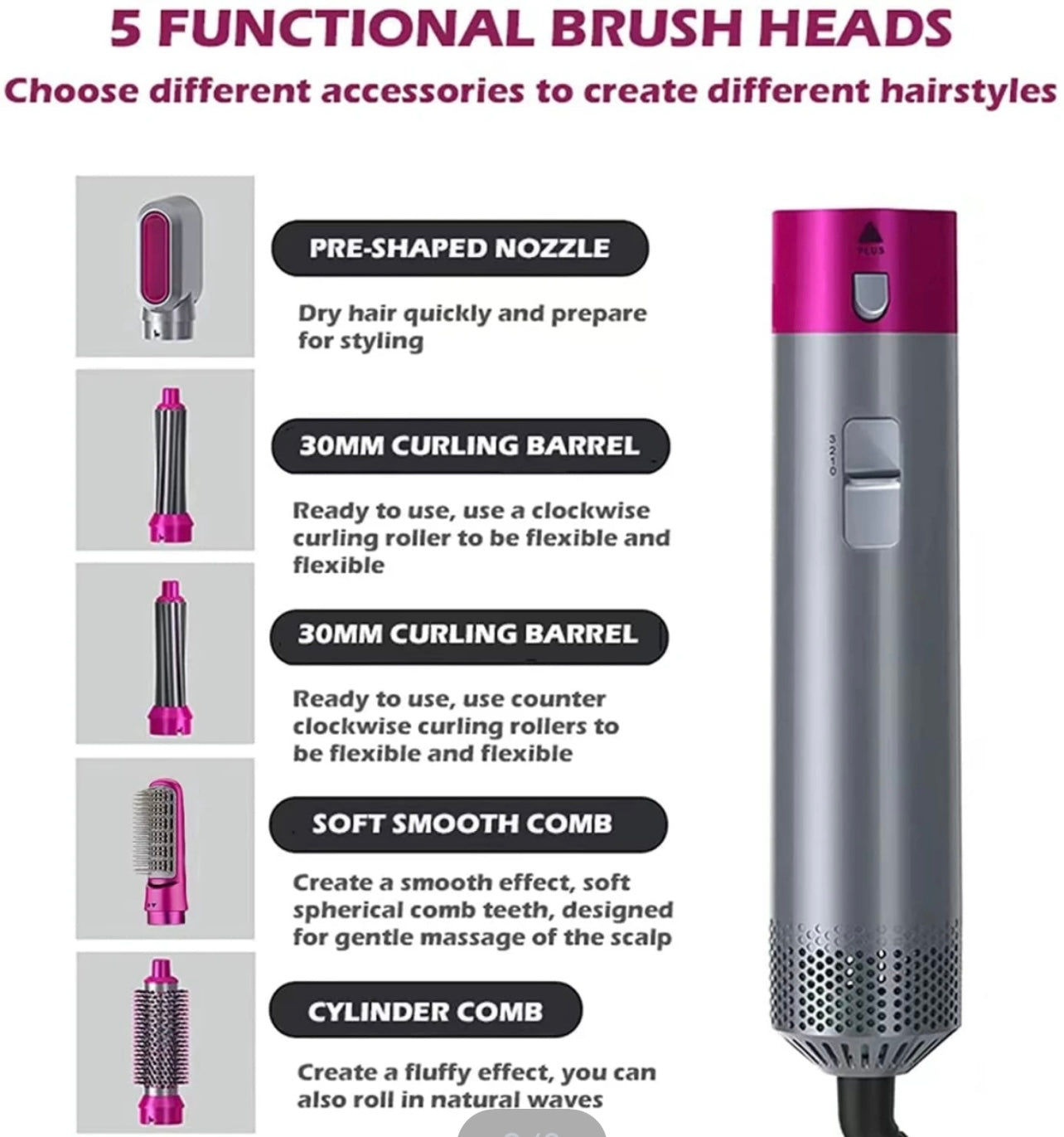 5 in 1 Hair Straightener Curler & Comb Dryer
