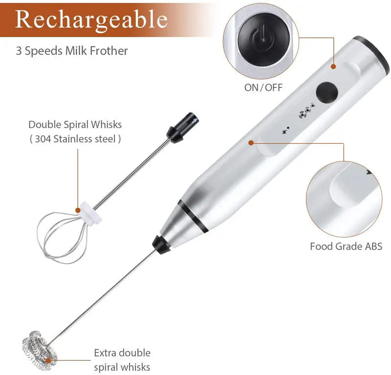 Rechargeable Coffee Beater - Electric Coffee Mixer Rechargeable Milk Shaker Maker - 2 in 1 Electric Egg Beater Coffee - USB Electric Blender