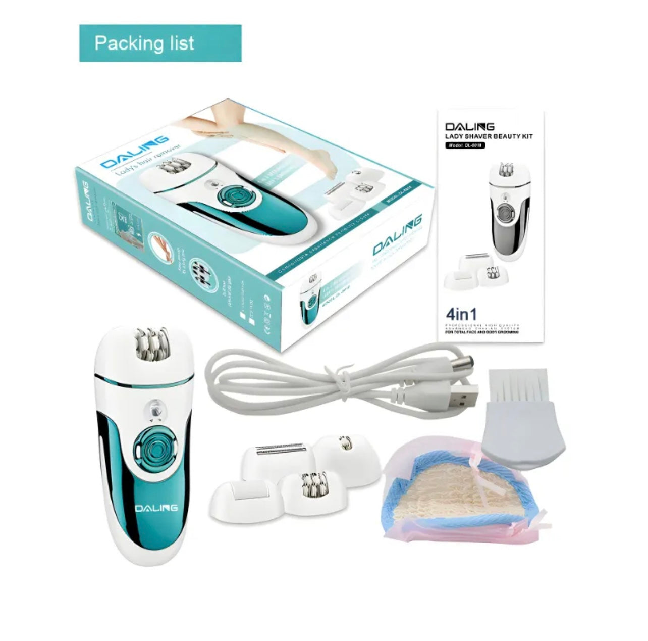 Daling DL-6018 Epilator 4 In 1 Multi-Functional Rechargeable Ladies Grooming Kit