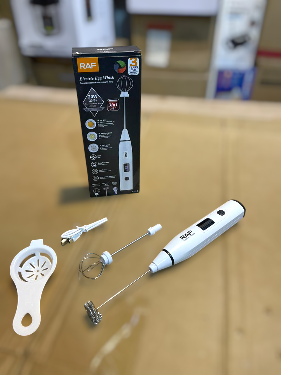 RAF 3-in-1 Electric Egg Whisk | Handheld USB Rechargeable Milk Frother & Mixer (20W)