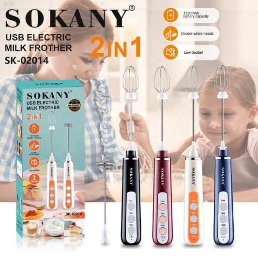 SOKANY 2-in-1 USB Electric Milk Frother & Handheld Mixer (SK-02014)