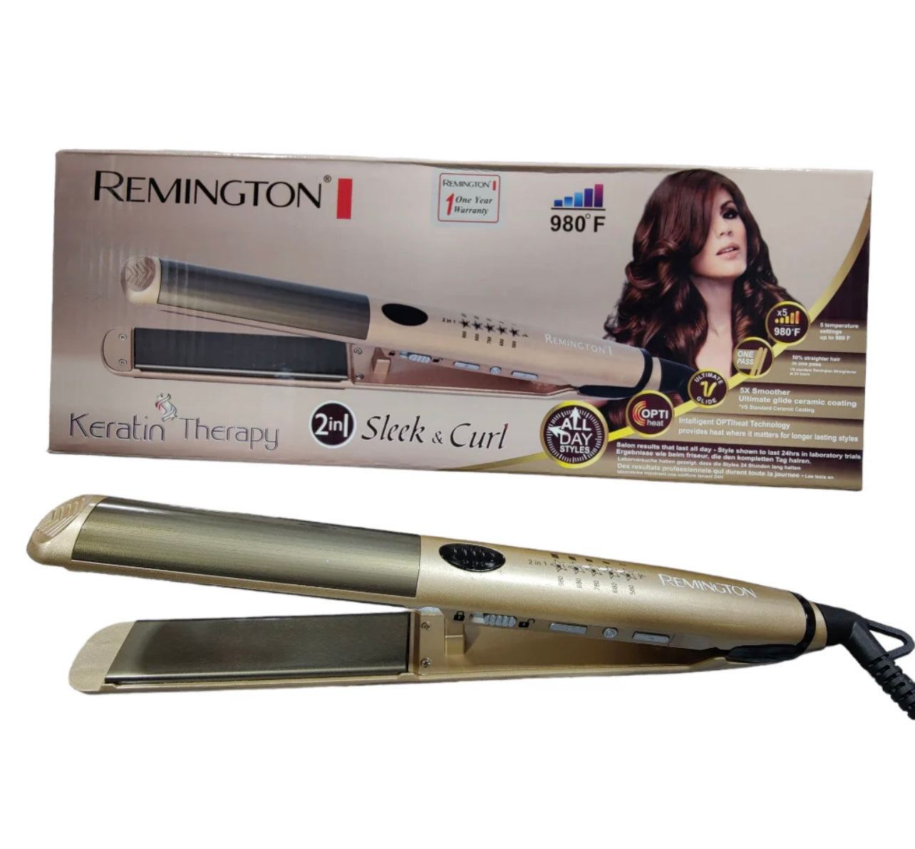 REMINGTON 2-in-1 Sleek & Curl Keratin Therapy Hair Straightener S-881